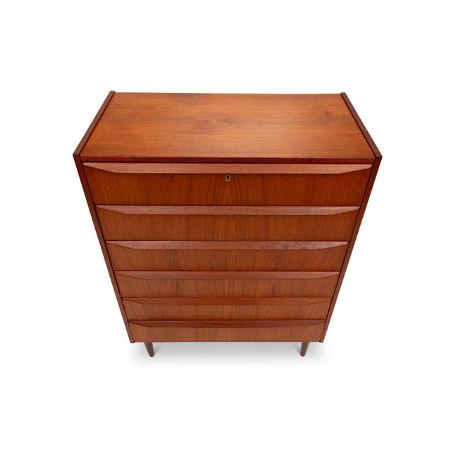 Wood Vintage Danish Mid-Century Six-Drawer Teak Tallboy Dresser 1960s For Sale - Image 7 of 7
