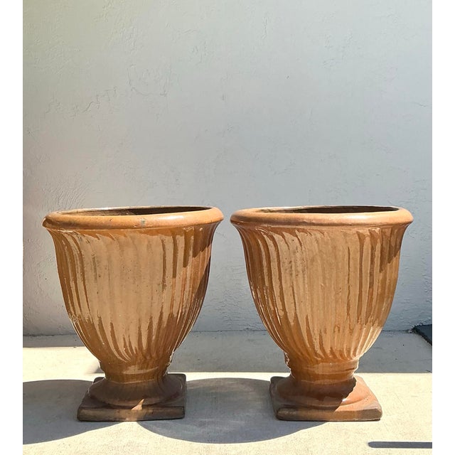 Vintage Glazed Terracotta Planters - A Pair For Sale - Image 10 of 12