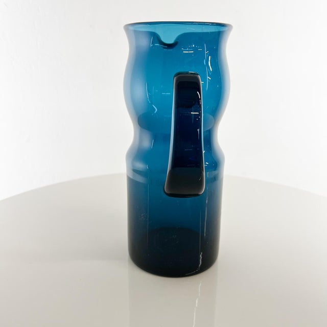 1960s Sculptural Murano Blue Art Glass Modern Pitcher For Sale In San Diego - Image 6 of 12
