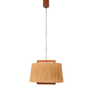 Vintage Sisal and Teak Pendant Lamp from Temde Leuchten, 1960 For Sale