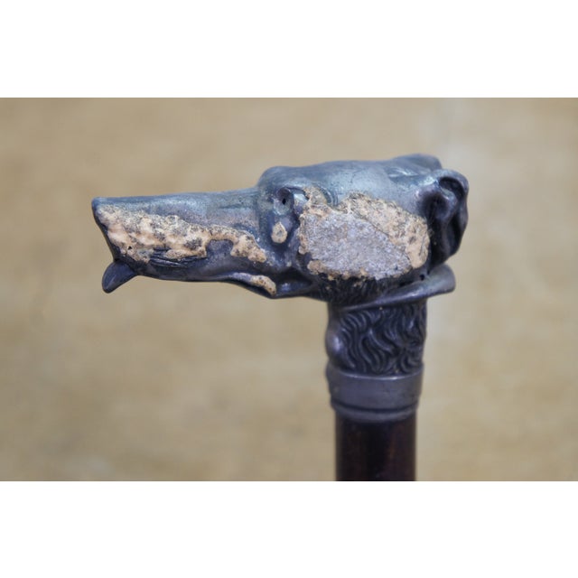 Black Antique Silverplate Greyhound Dog Head Black Umbrella Oak Walking Stick Cane 38" For Sale - Image 8 of 18