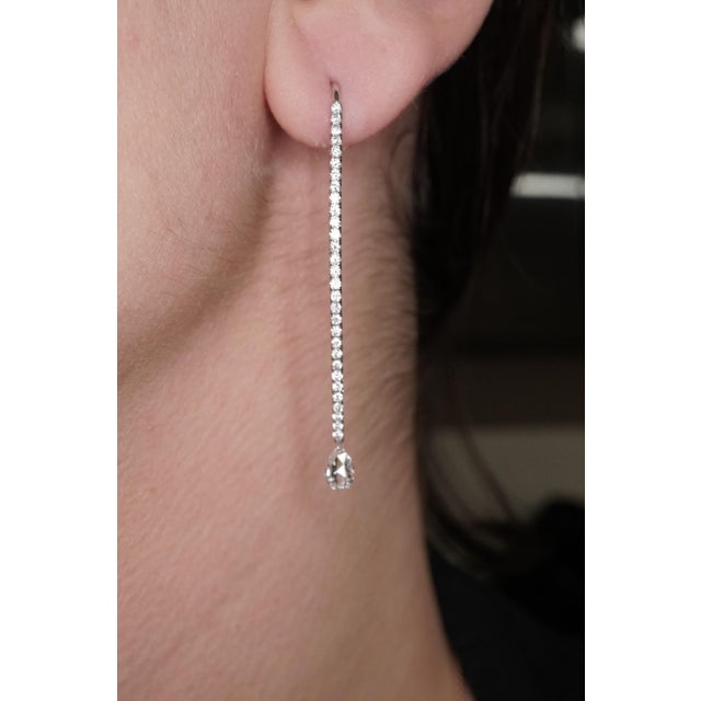 Dangling Pear Shape Briolette Diamond Earrings in 18K White Gold, A Pair For Sale In New York - Image 6 of 6