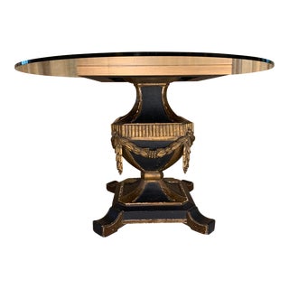 Mid 20th Century Vintage Italian Pedestal Dining Table With Glass Top For Sale
