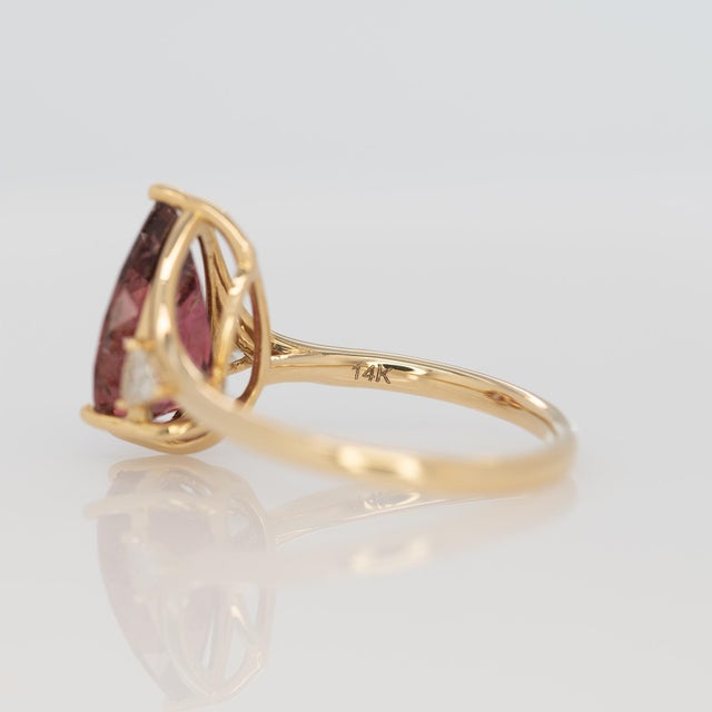 Red 3.7Ct Rubellite Tourmaline Ring With Earth Mined Diamond Accents: Solid 14k Gold, Size 6.75 For Sale - Image 8 of 8