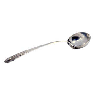 Silver Soup Ladle with Acanthus Leaf Handle Relief and Monogram Card For Sale