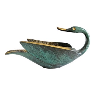 Mid Century Verdigris Bronze Swan by Maurice Ascalon for Pal Bell For Sale