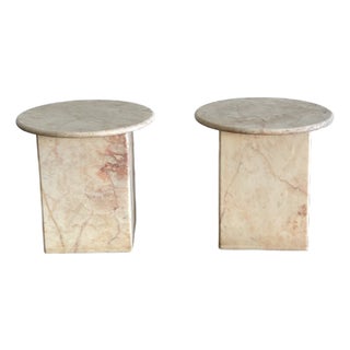 1990s Marble Plinth Side Tables - Pair For Sale