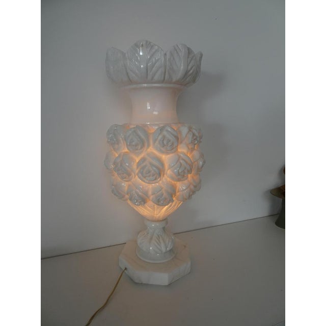 Italian Carved Flowers Alabaster Table Lamp, 1950s For Sale - Image 17 of 18