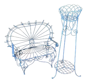 Blue Wire-Woven Plant Stands - A Pair
