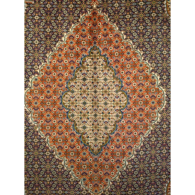 Antique Persian Tabriz Mahi Rug, Hand-Knotted Wool & Silk, Herati Geometric Pattern, Ivory & Blue, 7x10 For Sale - Image 4 of 10