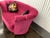 1940s Pink Velvet Upholstered Loveseat With Tufted Back and Decorative Floral Pillows For Sale - Image 4 of 11