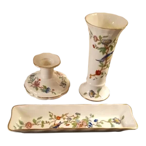 1950s Aynsley Bone China England 3 Piece Vanity Set