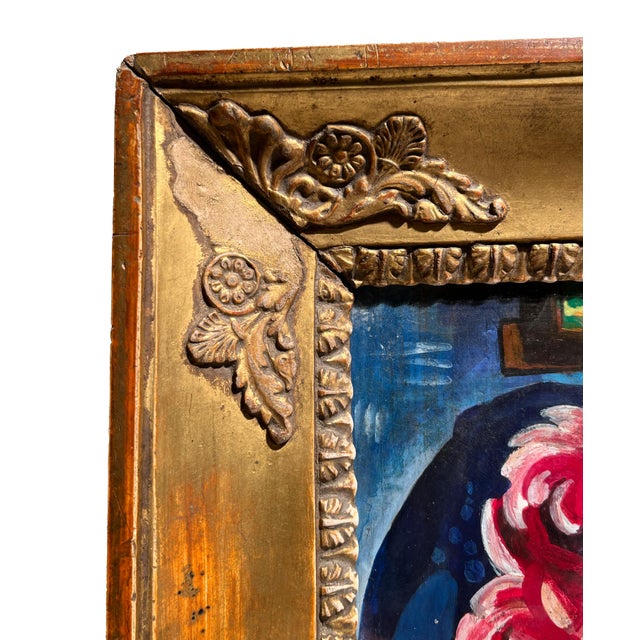 German Expressionist Artist, Still Life with Vase of Flowers, Oil Tempera on Panel, 20th Century, Framed For Sale - Image 7 of 15