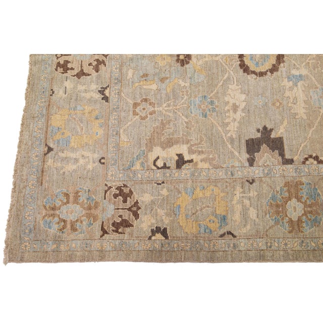 2010s Modern Persian Sultanabad Handmade Brown Wool Rug For Sale - Image 5 of 7