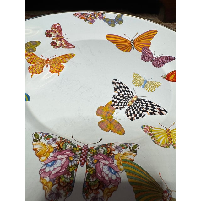 MacKenzie-Childs Butterfly Enamel Metal Serving Plate / Tray For Sale In Houston - Image 6 of 11