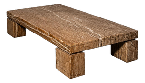 Brutalist Structural Travertine Rosso Coffee Table