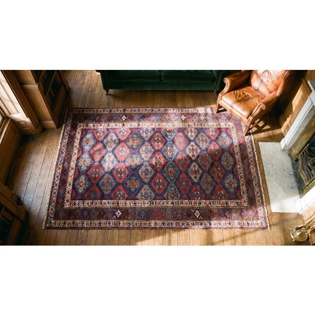 1900s Blue Diamond Tribal Antique Persian Kurdish Rug 4'2" X 9'9" Hand Knotted Wool Carpet For Sale In New York - Image 6 of 8