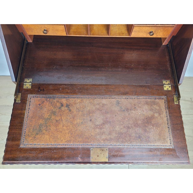 Vintage Writing Secretary in Leather, 1930s For Sale - Image 9 of 18