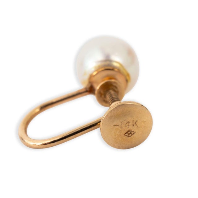 Contemporary 14k Yellow Gold Pearl Stud Earrings For Sale - Image 3 of 4