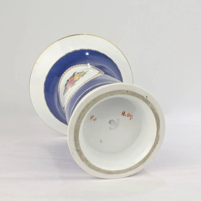 Blue Large Nymphenburg Porcelain Powder Blue Ground Trumpet Form Flower Vase, ea. For Sale - Image 8 of 11