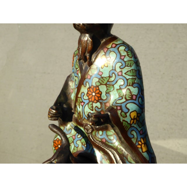 Brown Vintage Asian Bronze Cloisonne Man on a Mule Statue Figuerine For Sale - Image 8 of 12