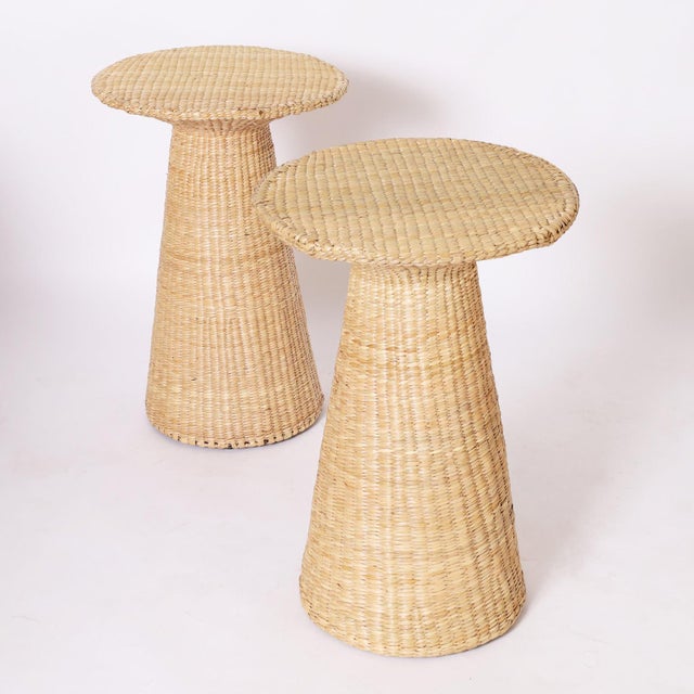 Mid-Century Modern Pair of Woven Reed Mid Century Inspired Stands For Sale - Image 3 of 8