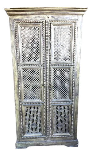 Large Vintage Indian Style Carved Wood Cabinet