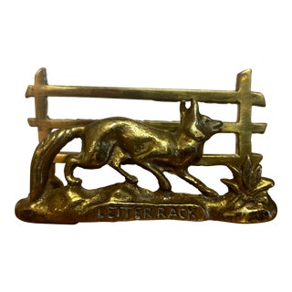 Vintage English Brass Fox Letter Rack For Sale