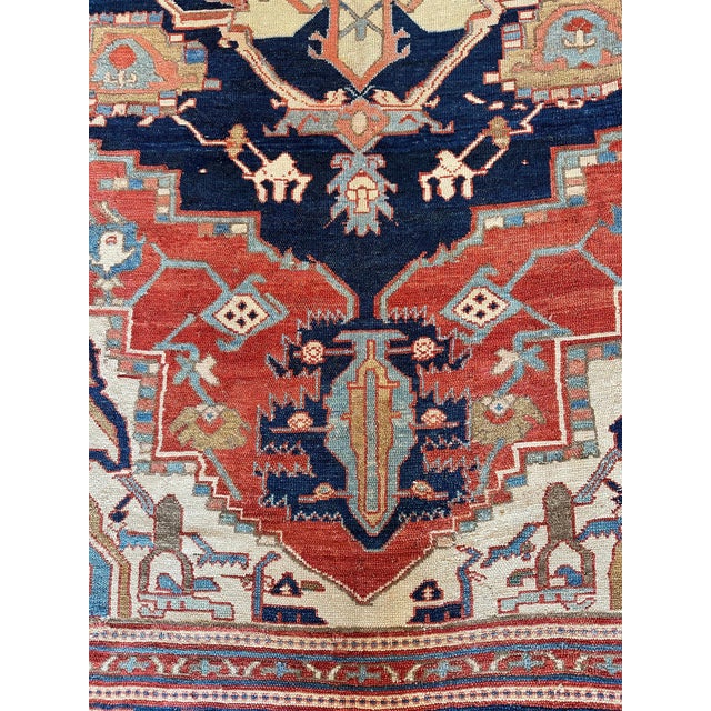Antique Persian Serapi Carpet Handmade Oriental Rug Light Blue, Ivory, Rusty Red For Sale - Image 12 of 18