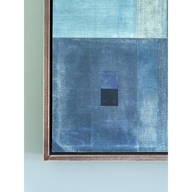 Contemporary 'Geometric Collage in Blues' Original Abstract Mixed Media Painting by British Artist Dave Boyd, Framed For Sale - Image 6 of 10