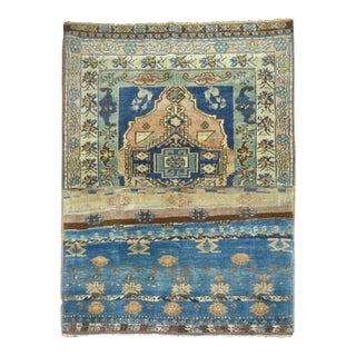 Eclectic Green Denim Blue Sampler Rug, 20th Century - 3'7" x 4'3" For Sale