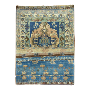 Eclectic Green Denim Blue Sampler Rug, 20th Century