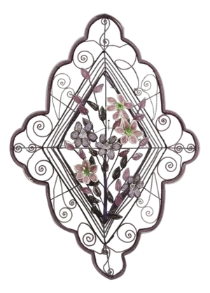 Early 20th Century French Victorian Glass Beaded Purple Flower Casket Wreath Wall Sculpture (A)