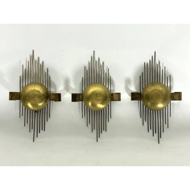 Mid-Century Gilded Metal Sconces, Italy, 1950s, Set of 3 For Sale - Image 12 of 12