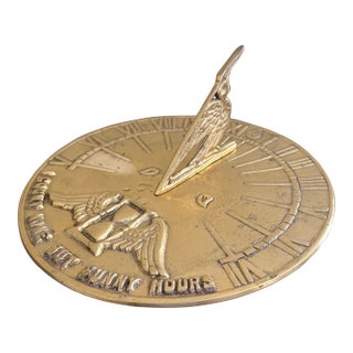 Vintage English Country Brass Garden Sundial "I Only Count Sunny Hours" For Sale