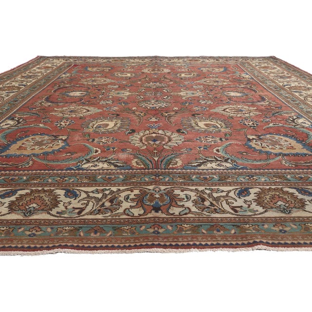 Rustic Mid 20th Century Earthy Vintage Persian Tabriz Rug, 11'01 X 14'05 For Sale - Image 3 of 10