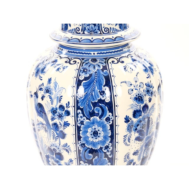 Blue Large Antique Dutch Blue and White Delft Fluted Covered Jars, Circa 1880 For Sale - Image 8 of 17