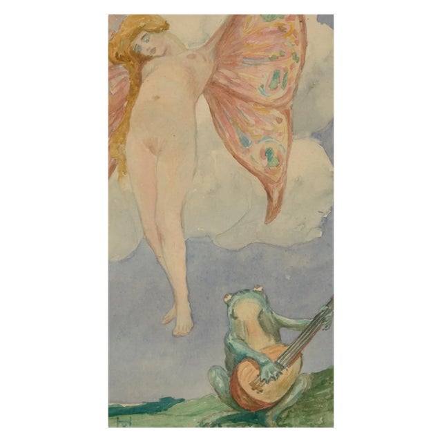 Ludwig von Hofmann, Frosch Serenade, Original Watercolor & Pencil Drawing, Early 20th Century For Sale