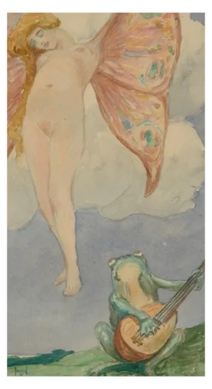 Ludwig von Hofmann, Frosch Serenade, Original Watercolor & Pencil Drawing, Early 20th Century
