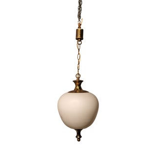 Brass Chandelier with Apple-Shaped Milk Glass, 1950s For Sale
