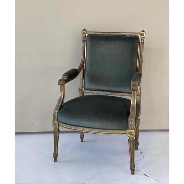 Mid 19th Century 19th Century Vintage Fauteuil Chair in Green Mohair Velvet For Sale - Image 5 of 9