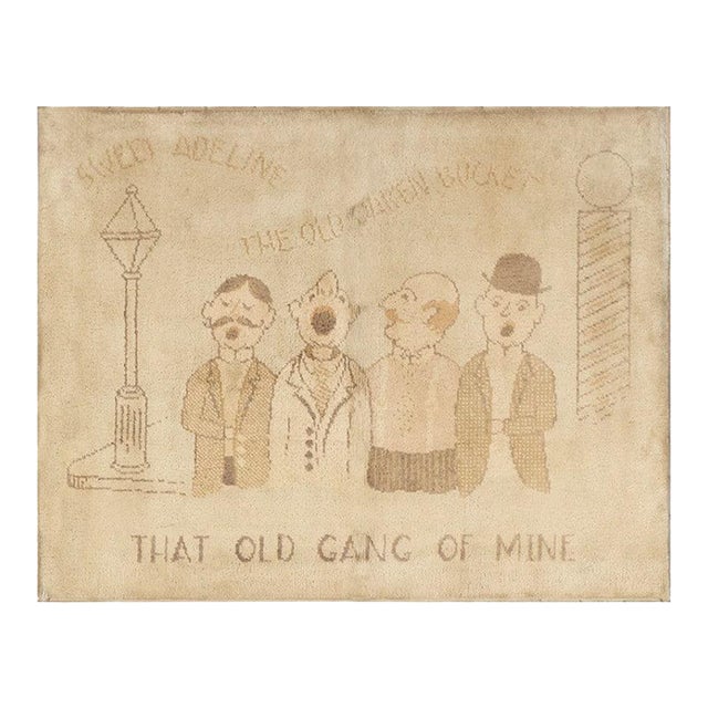 Nazmiyal Collection Vintage Folk Art American Hooked Rug With Barbershop Quartet Design For Sale