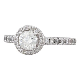 0.90ctw Round Diamond Halo Engagement Ring 14k White Gold Sz 5.75 Cathedral Band For Sale