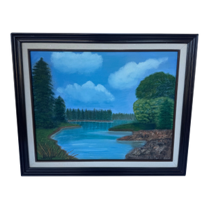 Signed Original 1992 Oil Landscape Painting by J. Brown in Original Wood Frame