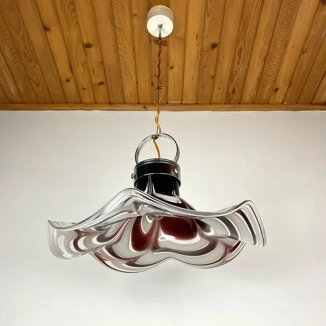1970s Original Murano Glass Brown Pendant Lamp Flower by AV Mazzega, Italy, 1970s For Sale - Image 5 of 13