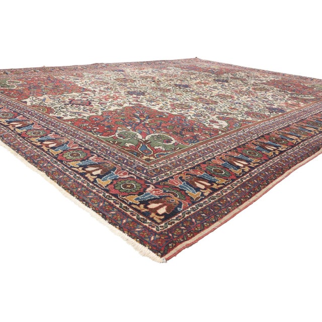 78656 Antique Persian Ivory Mahal Rug, 09'11 x 13'01. Ivy League style meets relaxed refinement in this hand knotted wool...