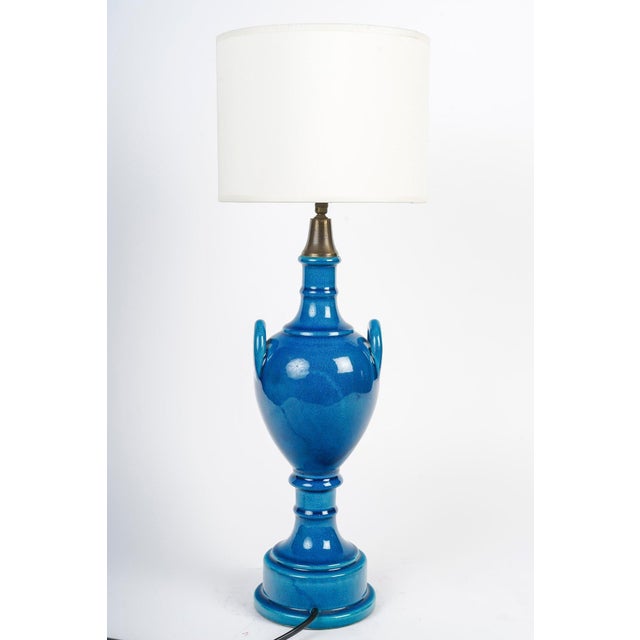 1980s Table Lamps in Blue Glazed Earthenware by Pol Chambost (1906-1983), Set of 2 For Sale - Image 5 of 7