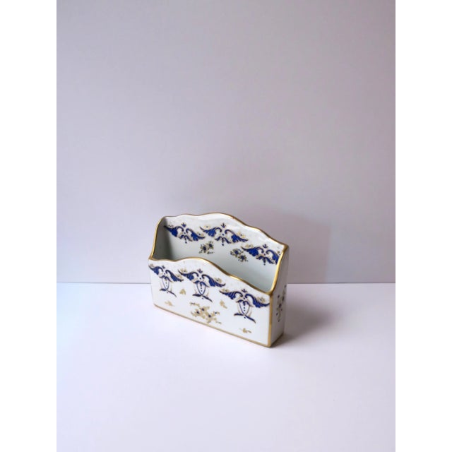 Ceramic French Blue Gold and White Porcelain Desk Letter Mail Holder From Paris For Sale - Image 7 of 12