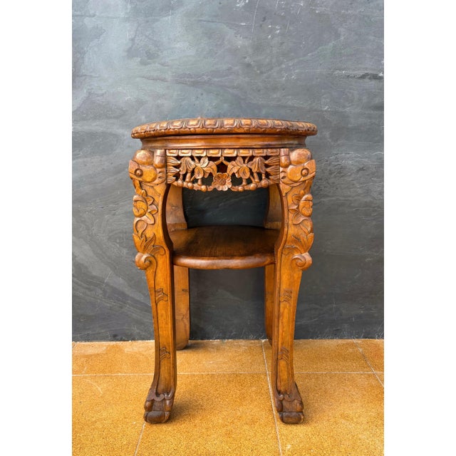Chinoiserie Chinese Carved Hardwood Side Table, Mid-20th Century For Sale - Image 3 of 11