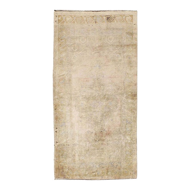 Mid-20th Century Handmade Turkish Oushak Throw Rug in Muted Neutral Tones For Sale